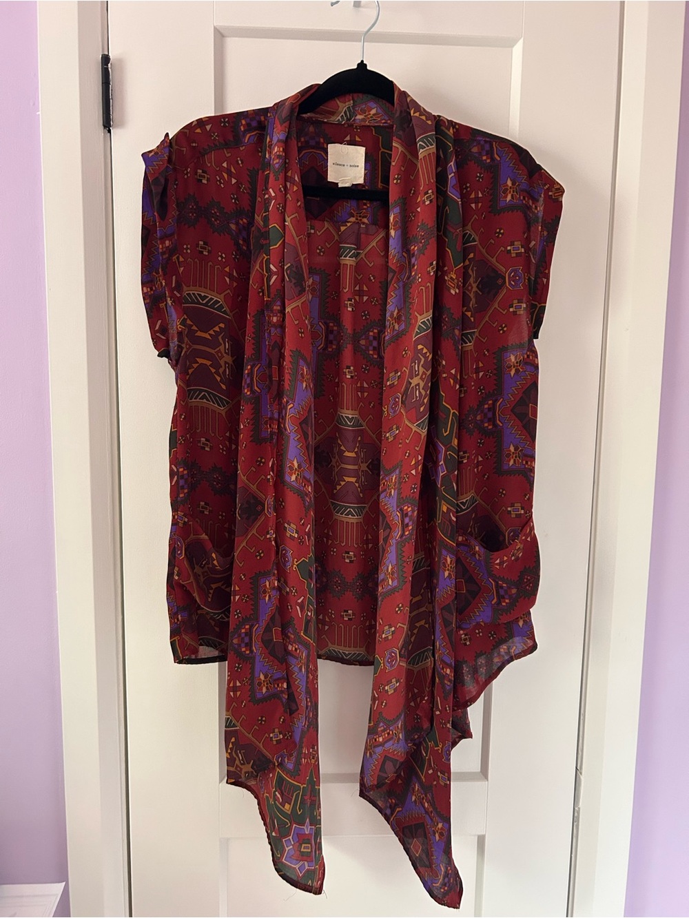 Urban Outfitters Red Patterned Draped Blousey Vest